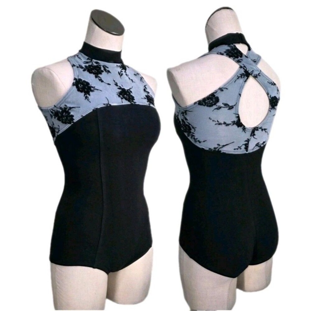 Body Wrappers VTG High Neck Cotton Keyhole Embossed Floral Boyshort Leotard Sz S